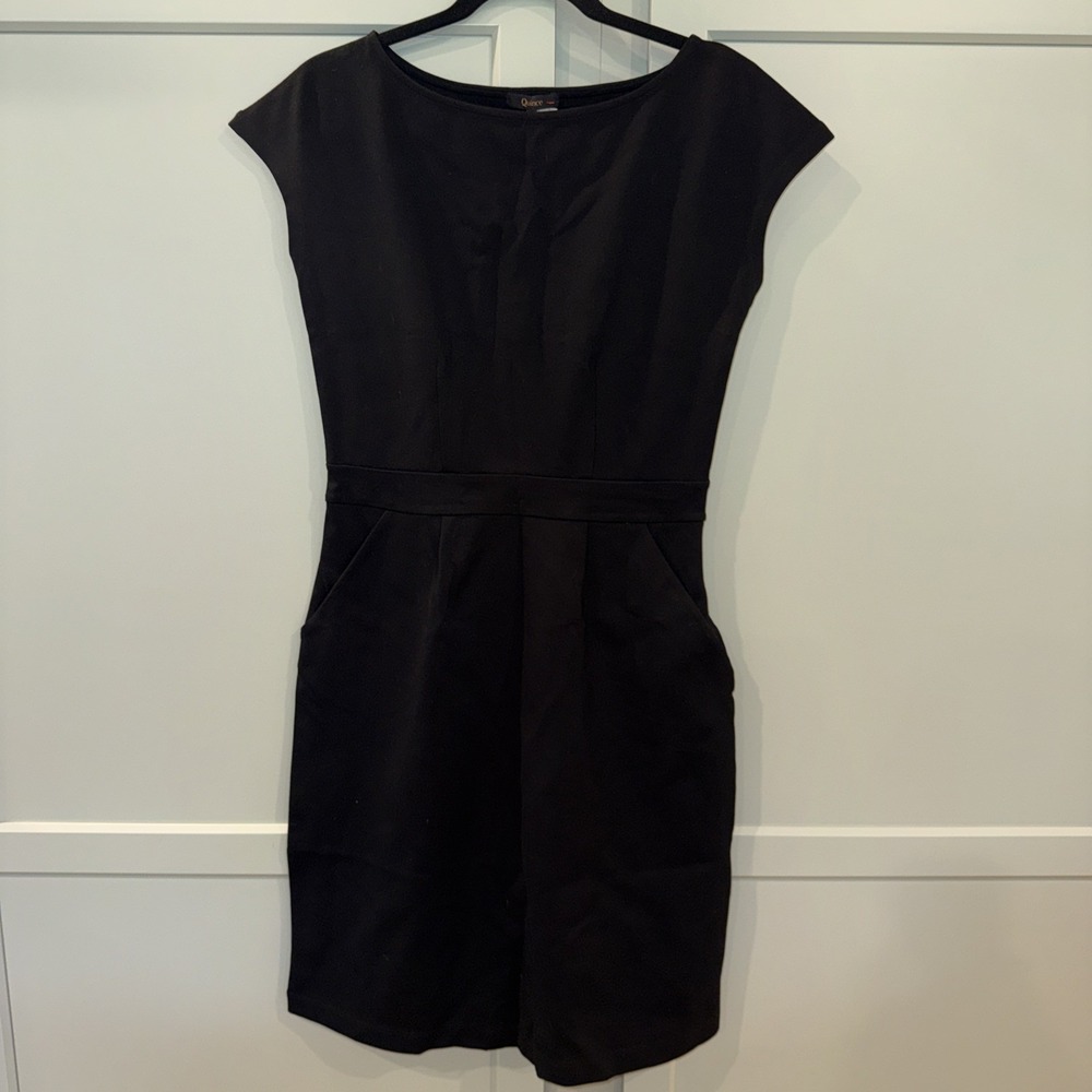 Quince Ultra-Stretch Ponte Cap Sleeve Sheath Dress Black Small Office Chic NWT - Picture 5 of 12